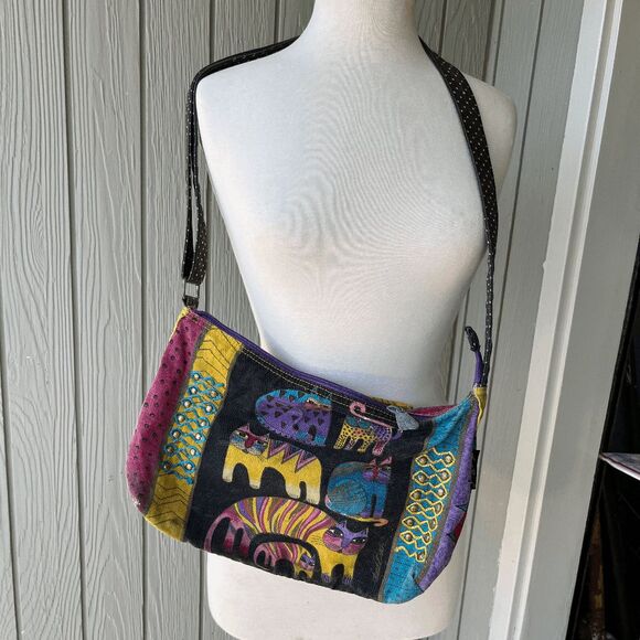 Laurel Burch Cat Print Crossbody Bag – Colorful Boho Art Purse Adjustable Strap - Picture 1 of 12